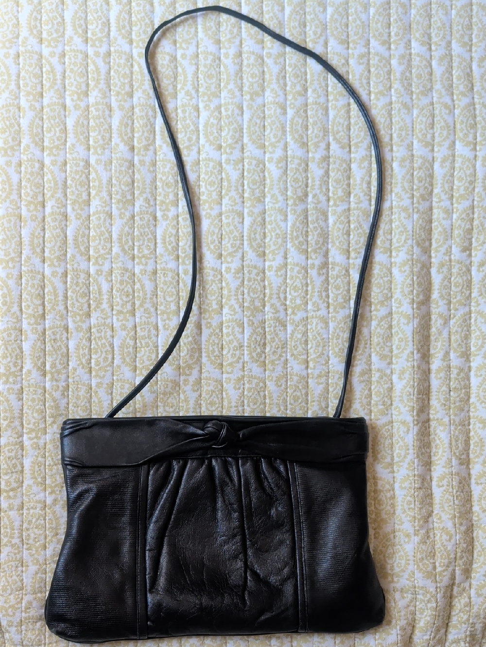 Vintage, Black Leather Crossbody Bag - Women
